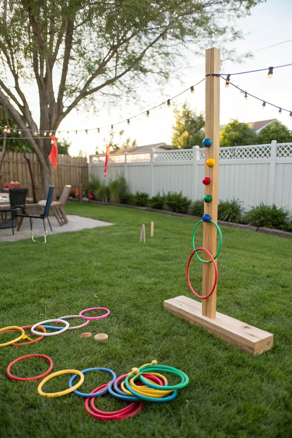 Fun ring toss game setup in a backyard