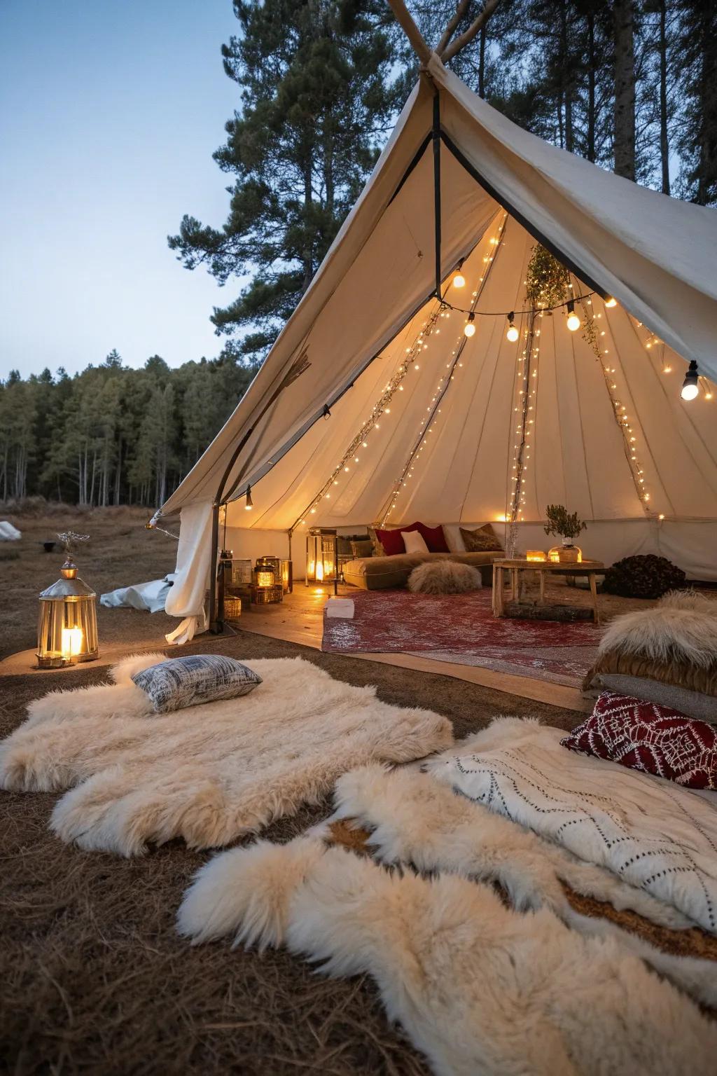 Simulated fur rugs add unexpected luxury and warmth.