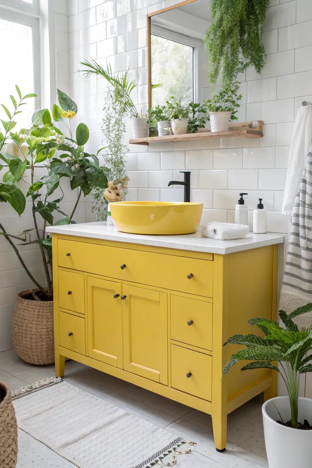 Yellow vanities give a cheerful, bright feeling.