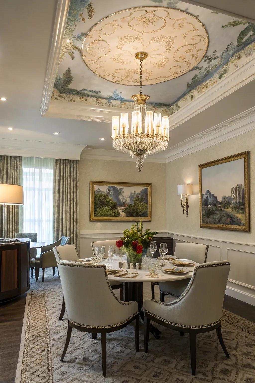 Illumination complements the finished ceiling, enhancing the overall ambiance.