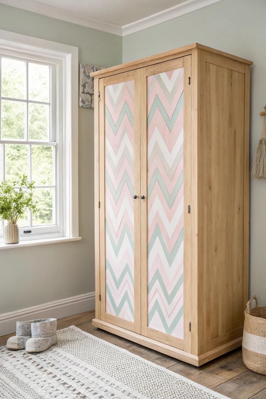 Elevate your space with a playful angular twist on closet panels, blending minimalist elegance with boho charm.