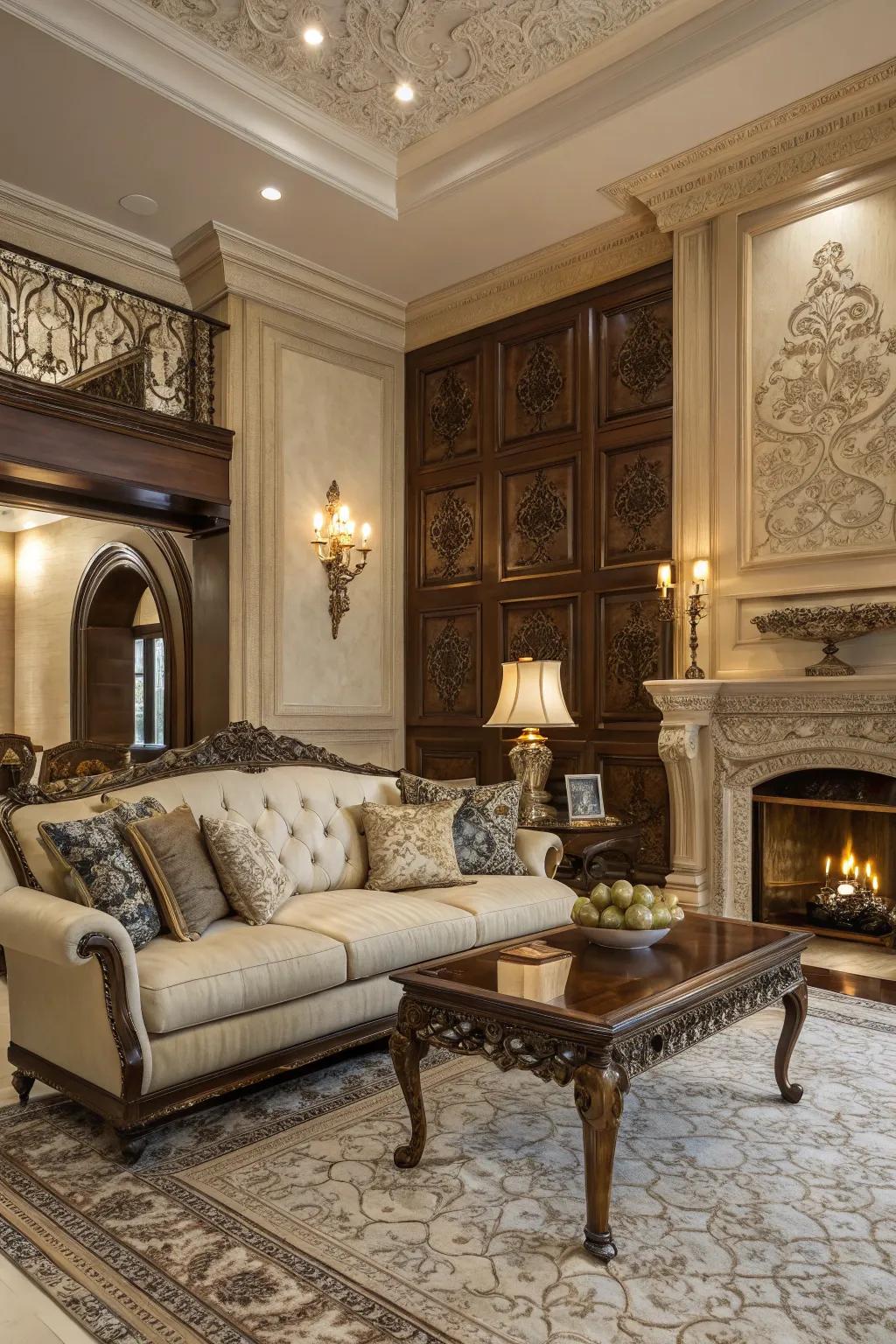 Family room featuring classic elegant panel designs.