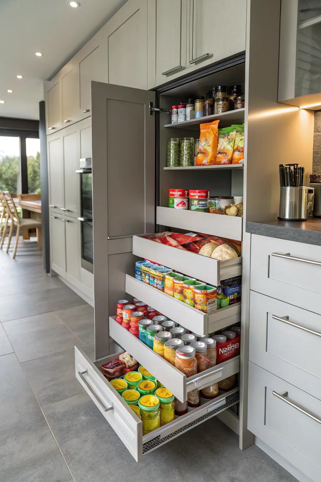 Slide-out drawers offer straightforward access and arrangement.