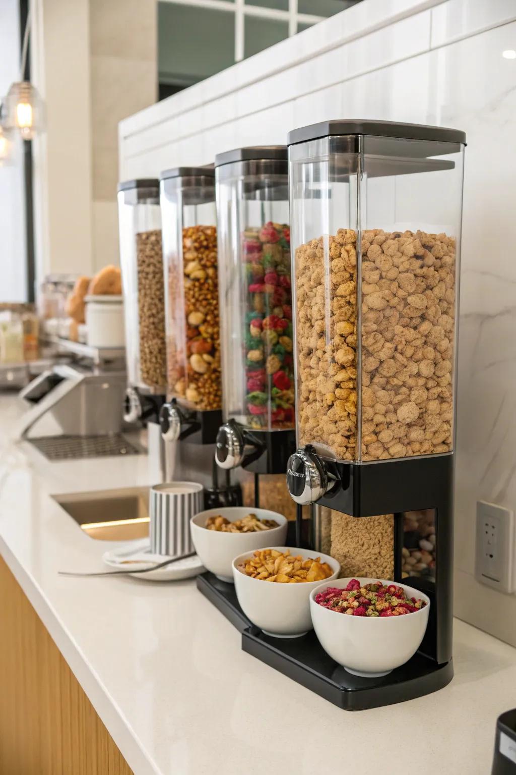 Snack dispensers provide a stylish and functional way to store pantry items.