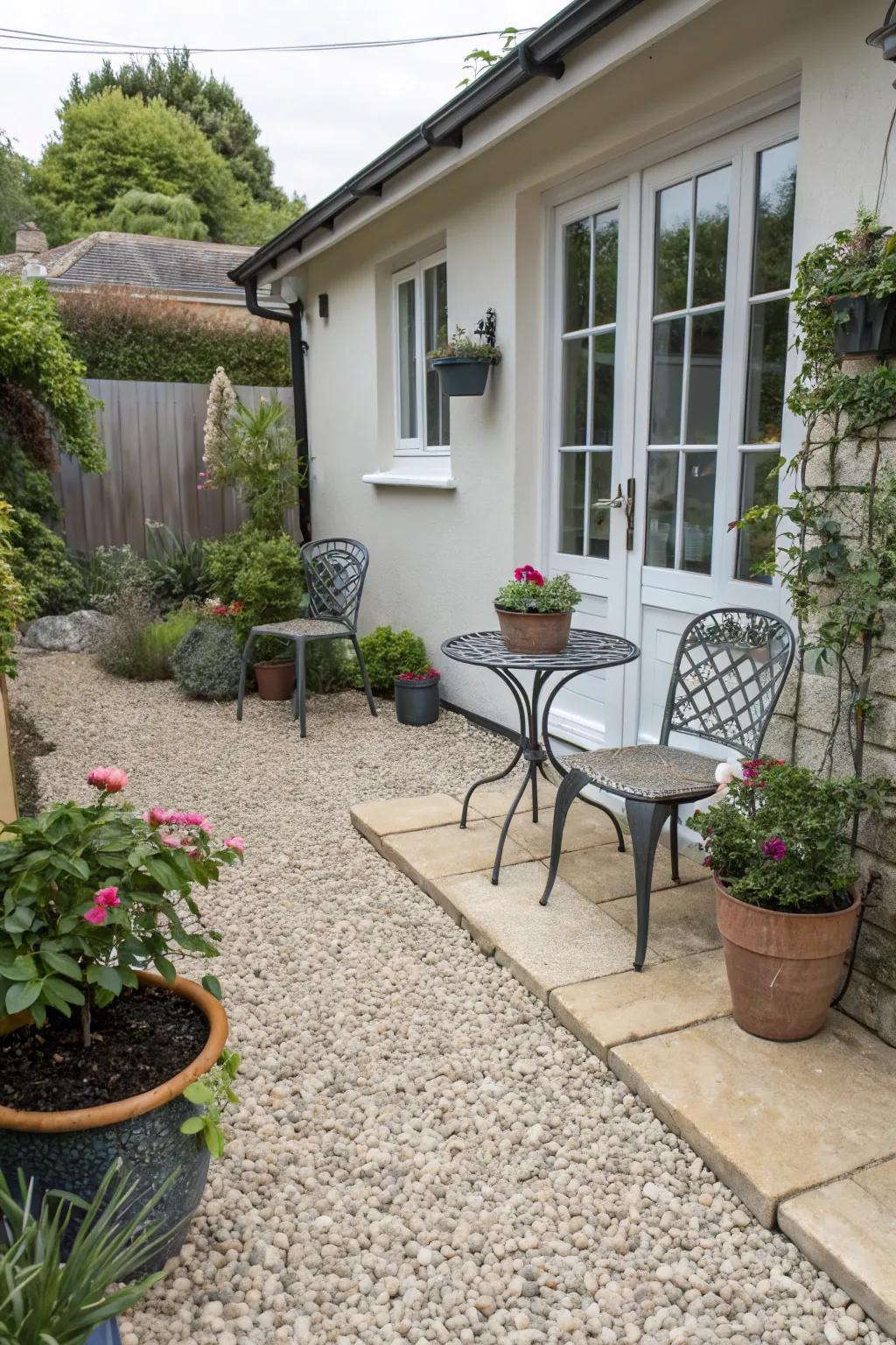 Maximize your side yard with a pea gravel patio.