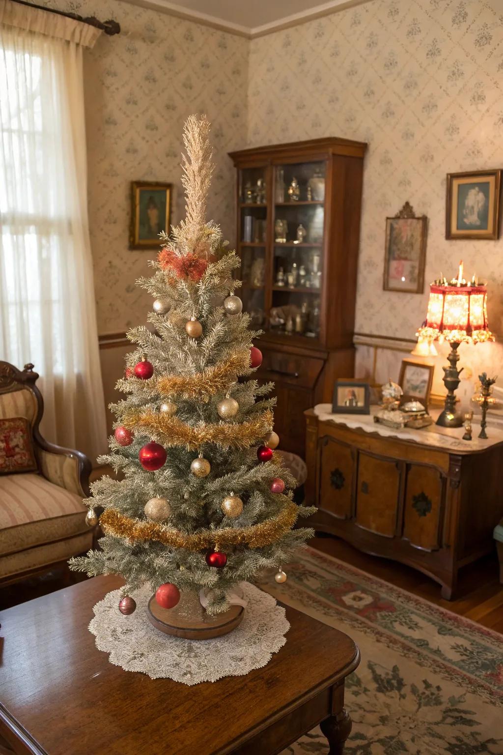Classic sophistication on a slender Christmas tree with distinctive ornaments.
