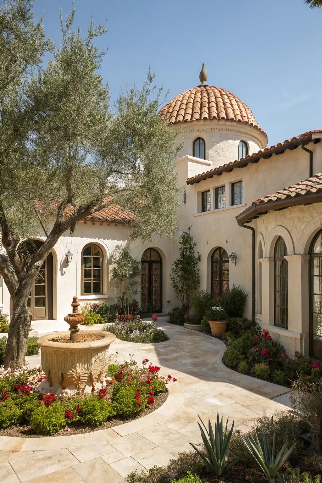 A Mediterranean estate with a terracotta cupola, exuding warmth and allure.