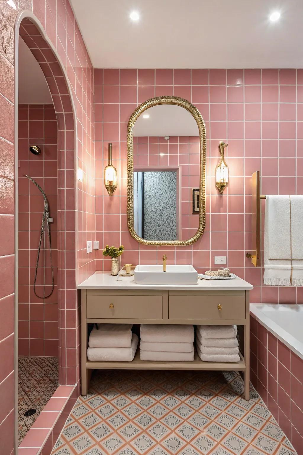 Useful ornamental features harmonizing with rose-tinted tiling.
