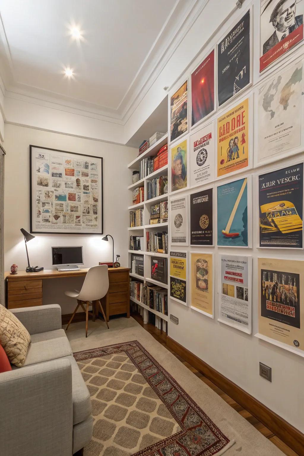 Layered prints producing a three-dimensional impression inside a fashionable study.