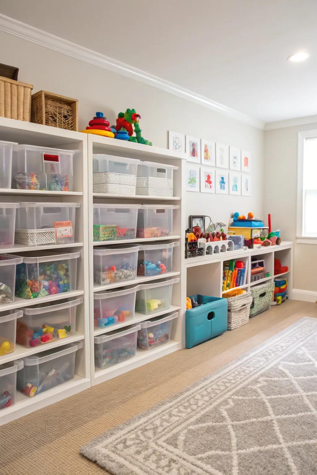 Finding and organizing items is made easy using transparent storage options.