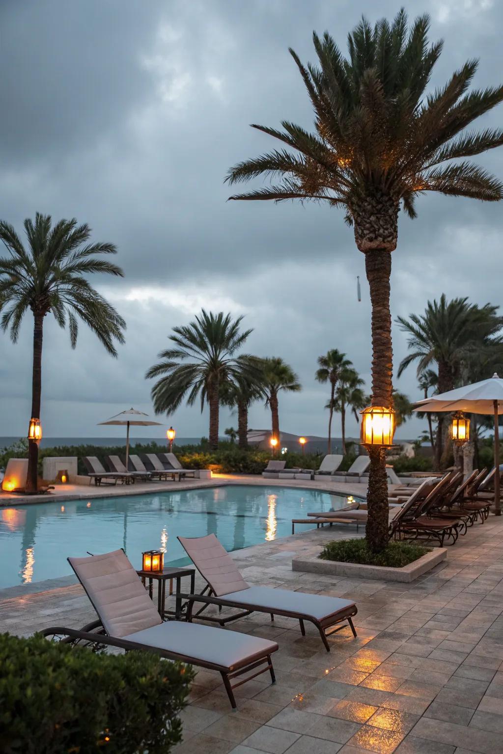 Mixing hot and cold lighting establishes a balanced mood around your pool.