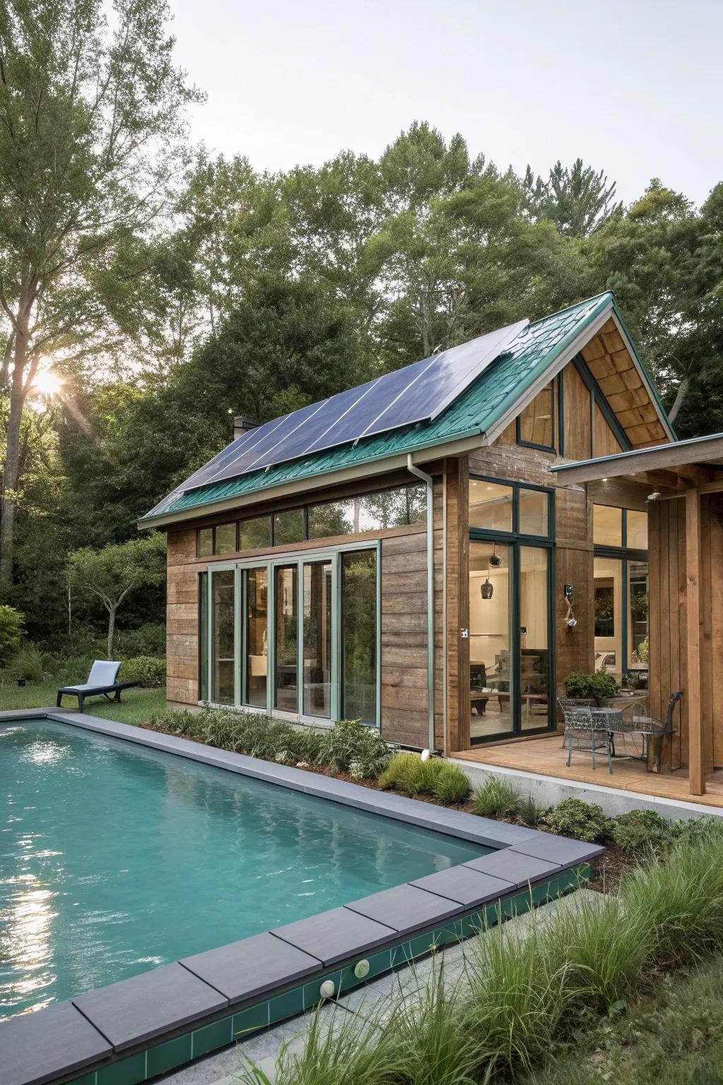 Embrace green living with eco-conscious aspects in your pool house design