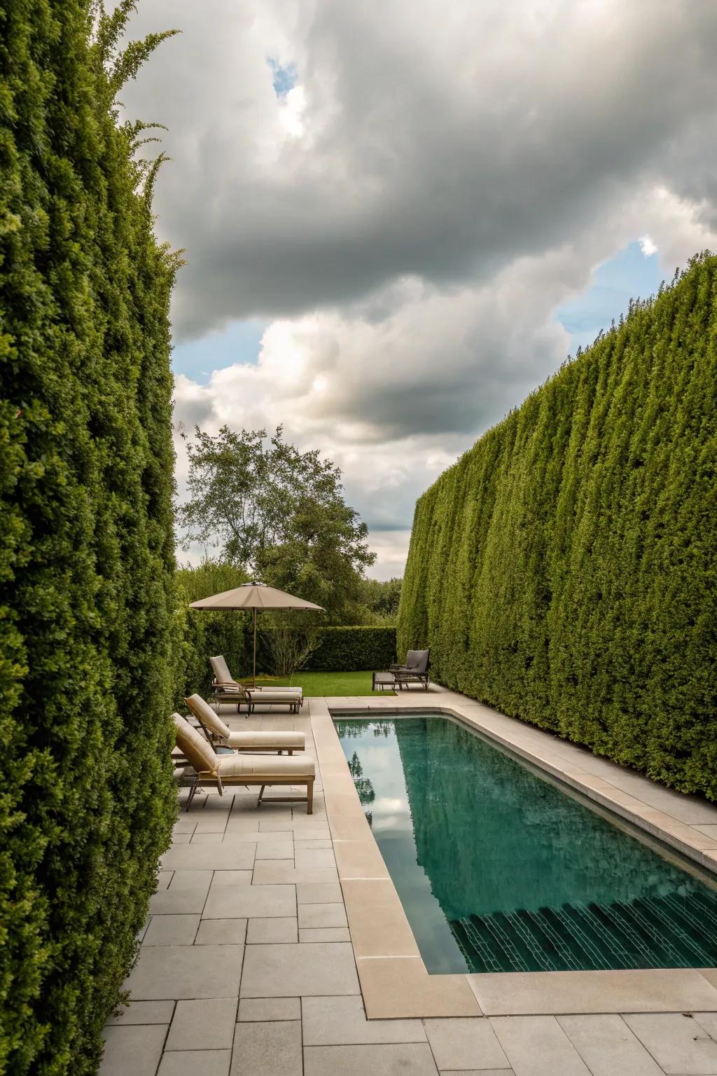 Hedges or partitions can create a secluded, intimate pool space.