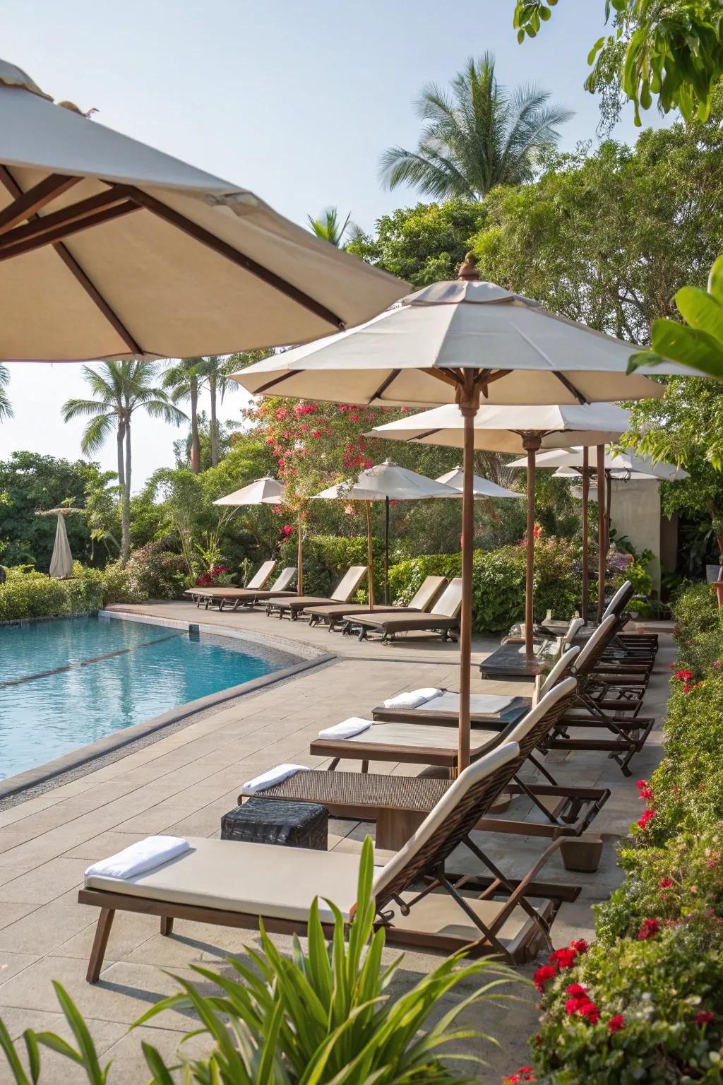 Comfortable relaxation zones enhance your poolside experience.