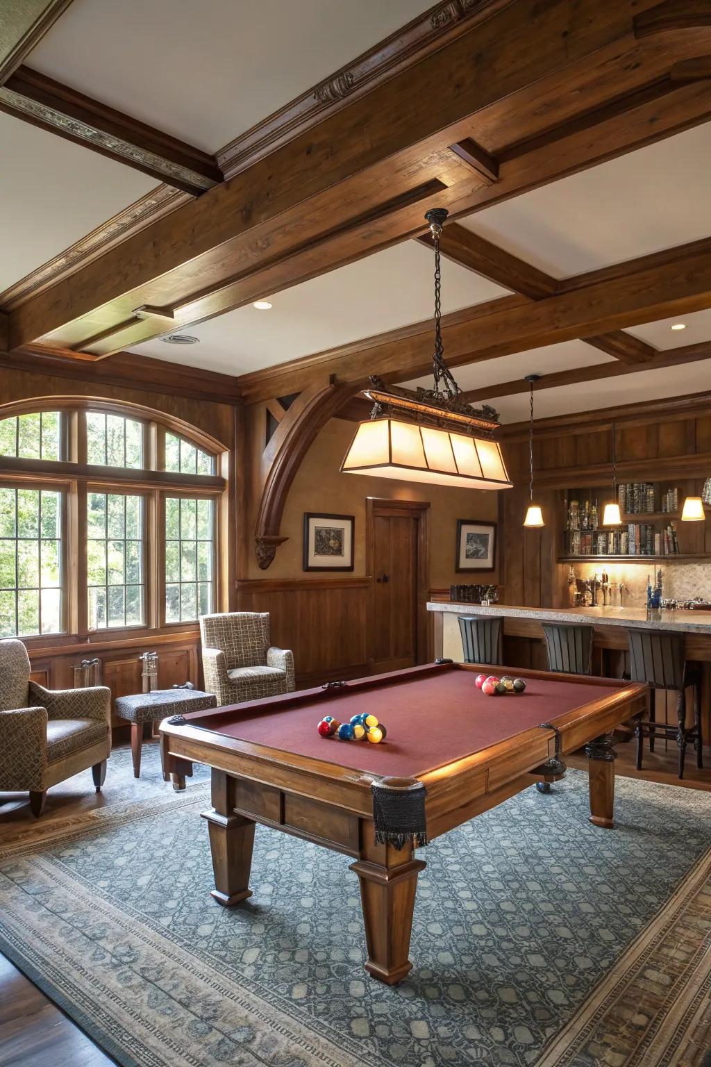 Wood accents can infuse your pool table space with timeless elegance.