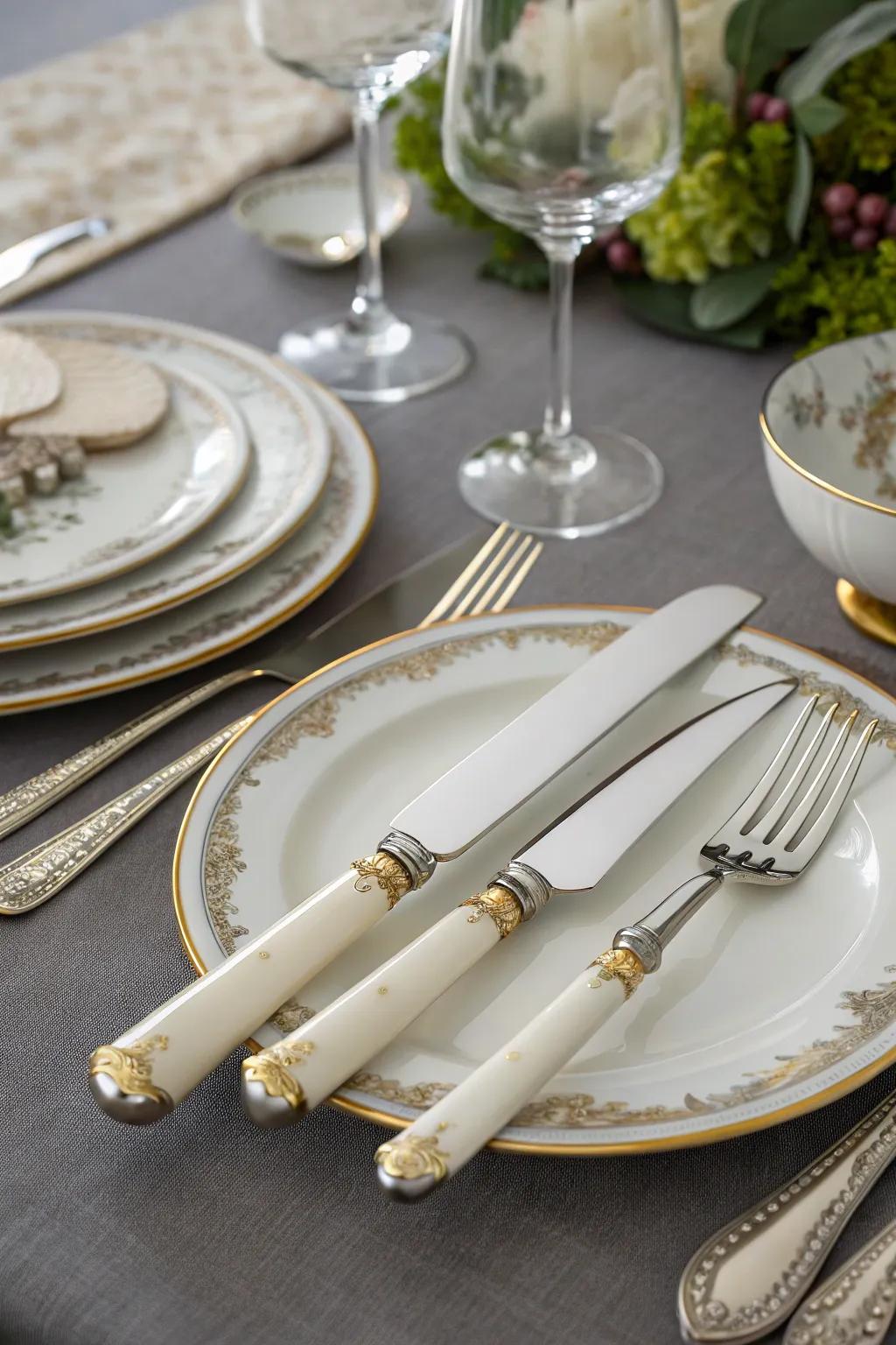 Fine china knife holders add sophistication to any dining setup.