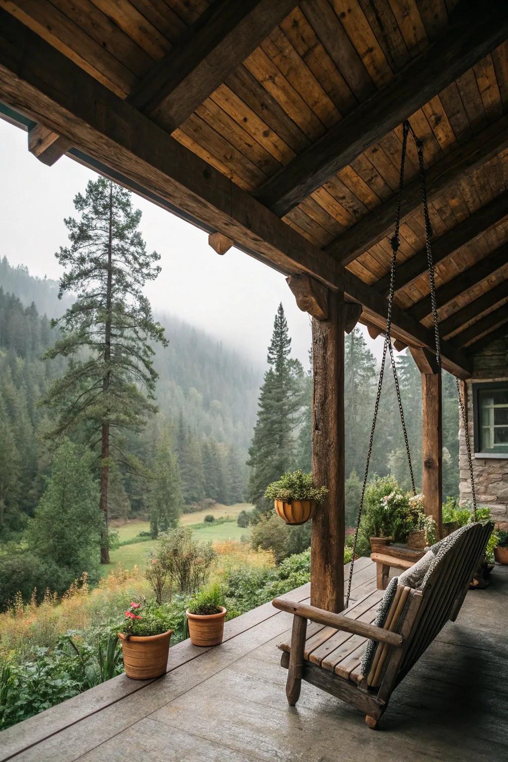 Exposed wood beams give a rustic appeal.