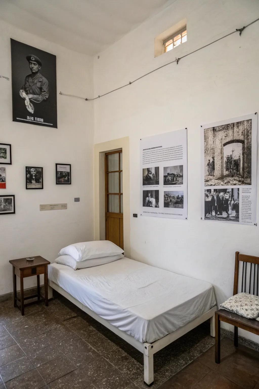 A minimalist-style room with black and white posters.