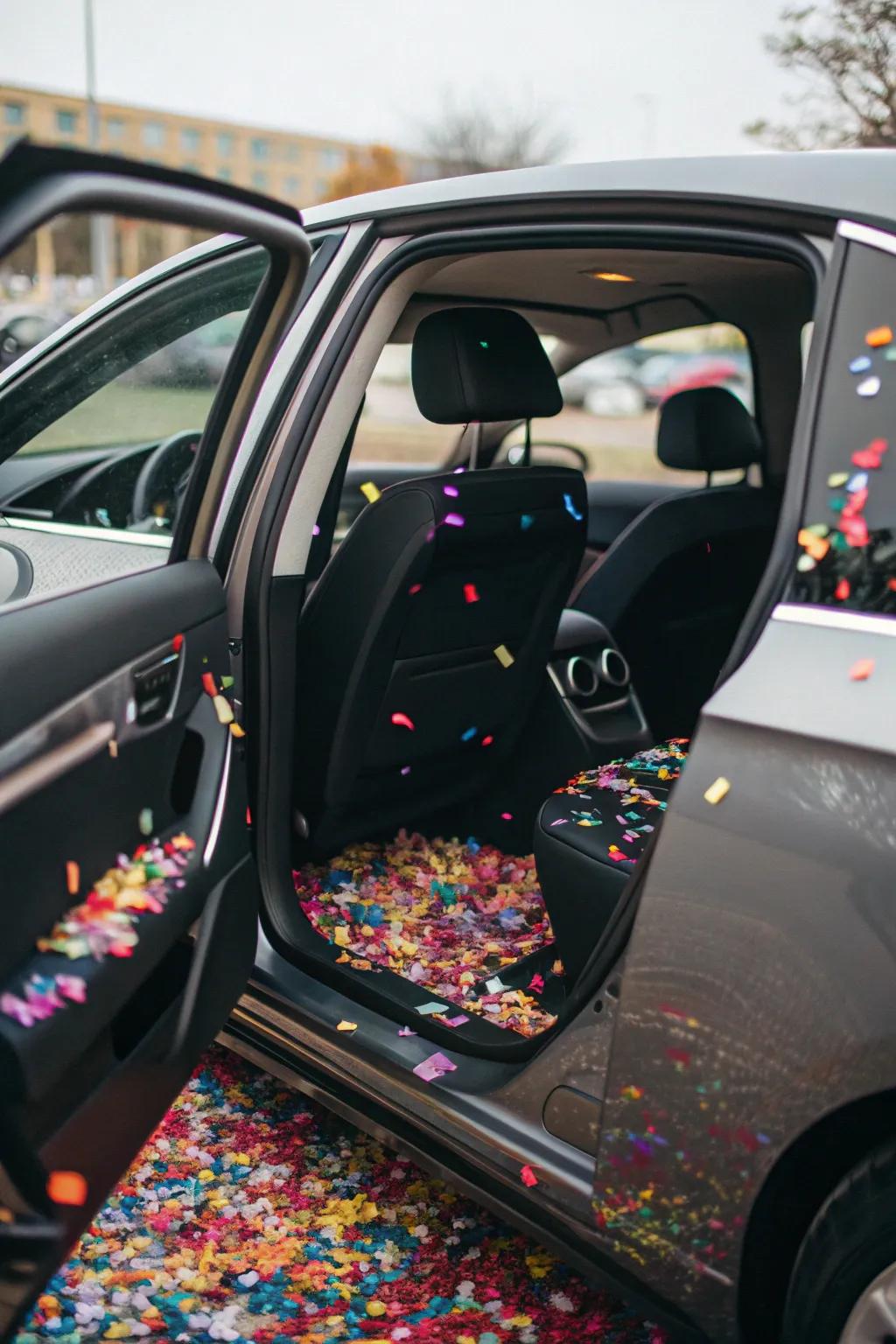 A time of celebration and surprise is created by confetti.