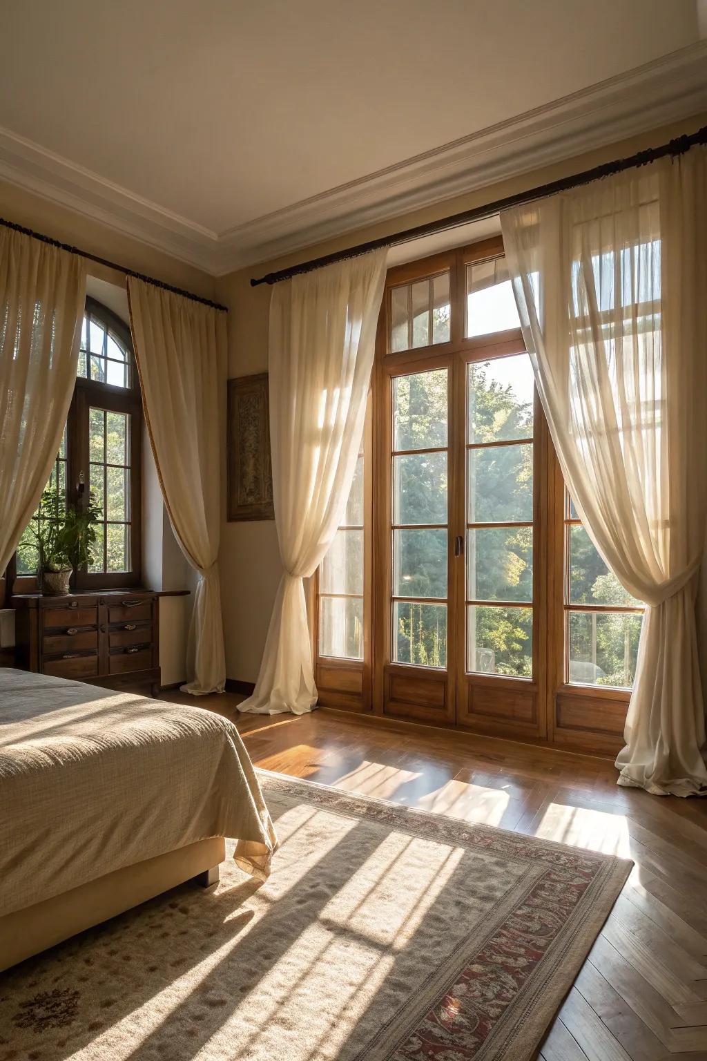 Let the light pour in using large windows and airy curtains.