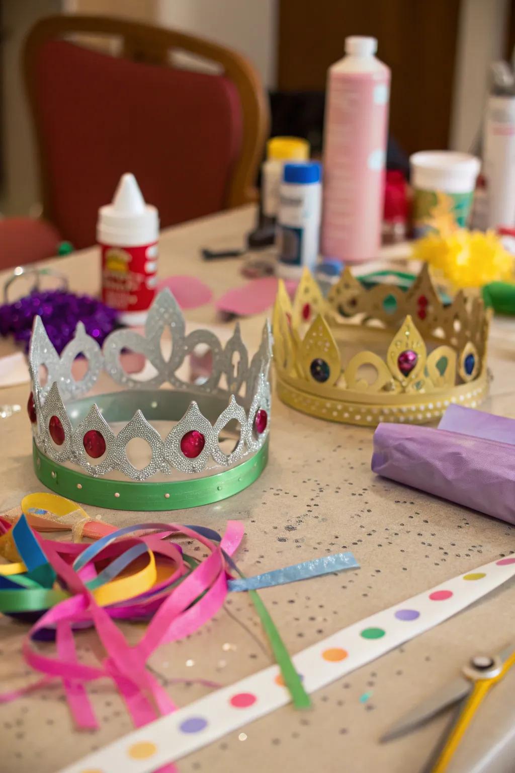 Constructing frog prince crowns is an engaging and interactive activity.