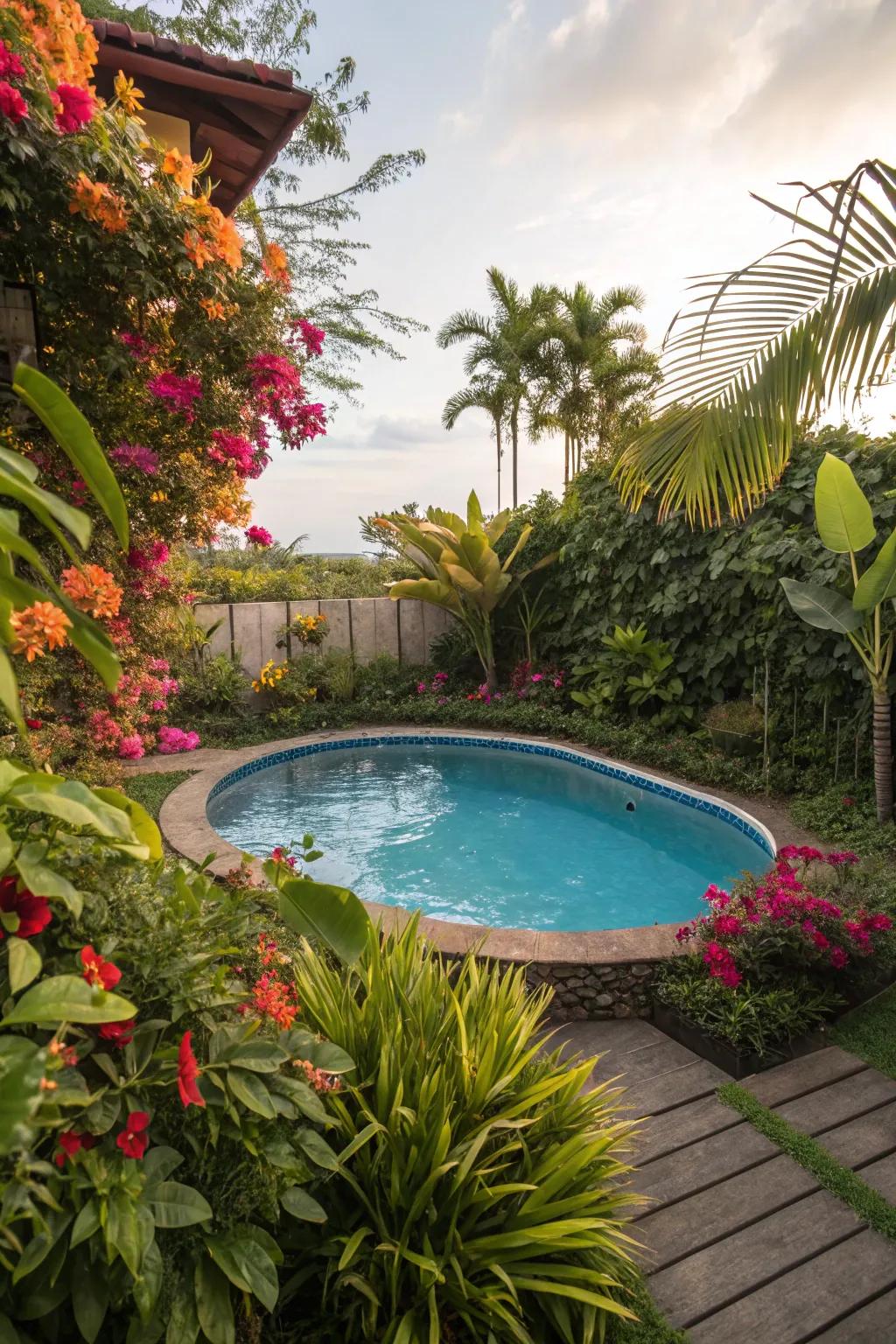 Exotic foliage provides a lush and exotic privacy screen.