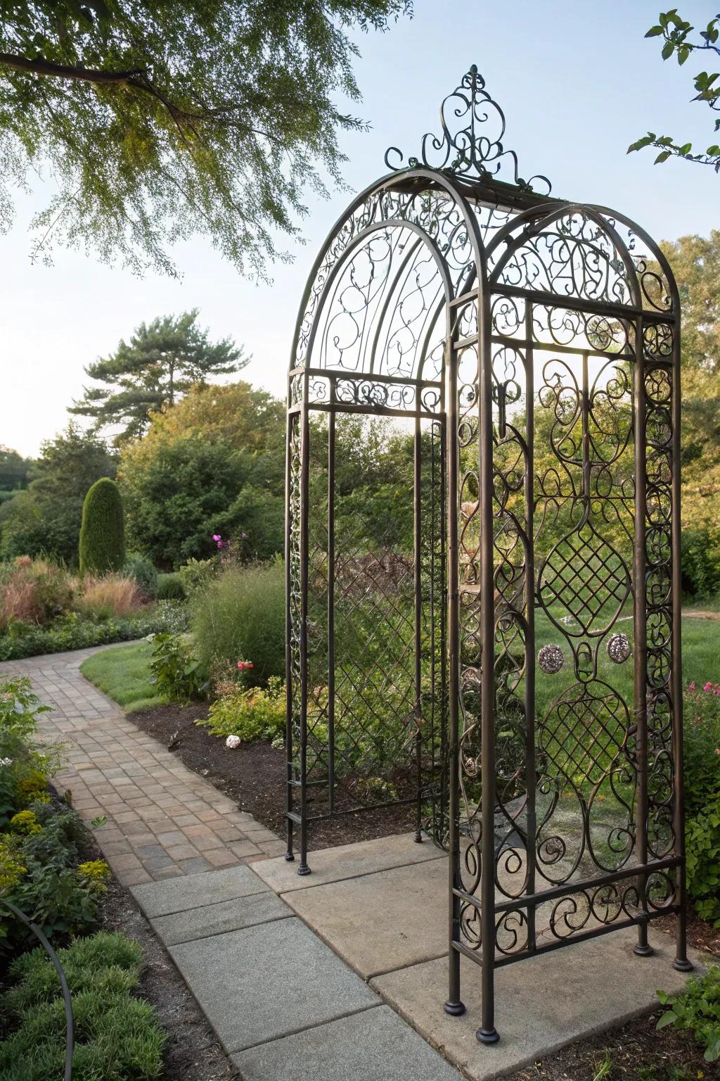 Heighten grandeur and solitude via an elaborate metalwork screen.