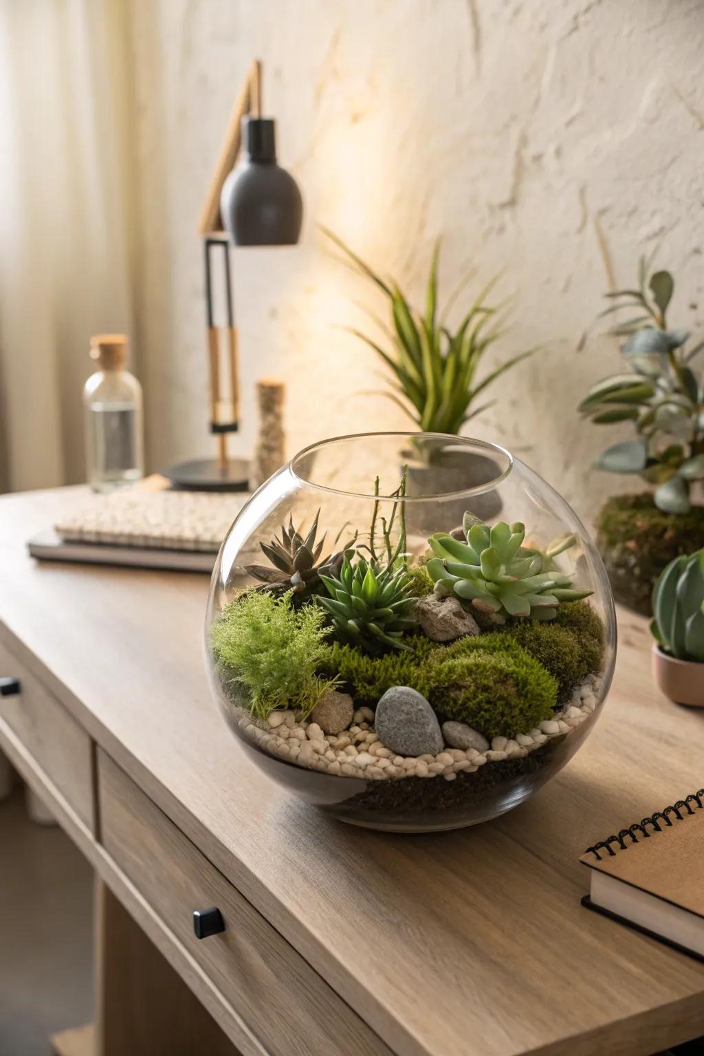 Bring nature indoors using a stunning self-made terrarium, a perfect combination of simplicity and elegance for your area.