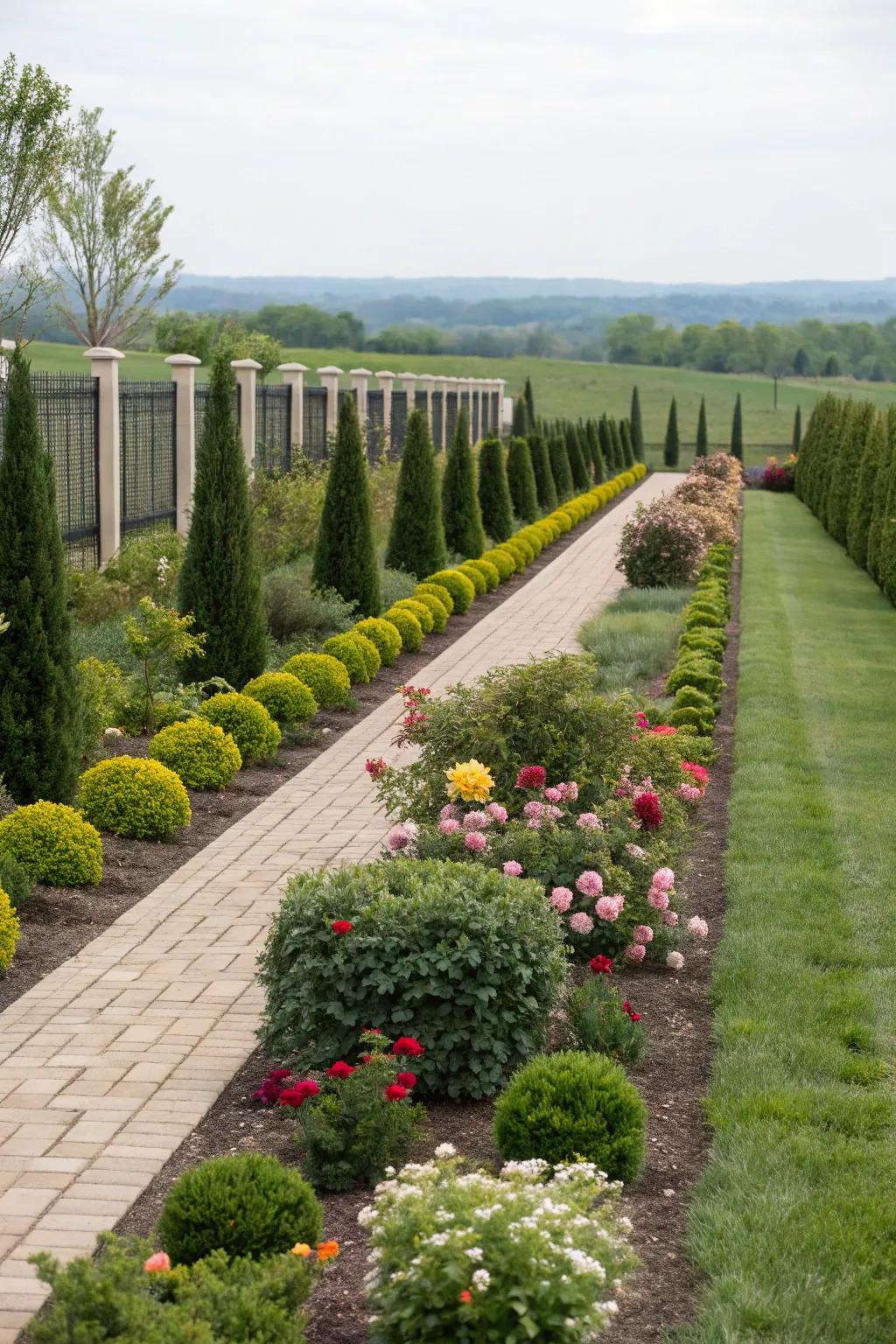 Symmetrical planting for balanced property lines.