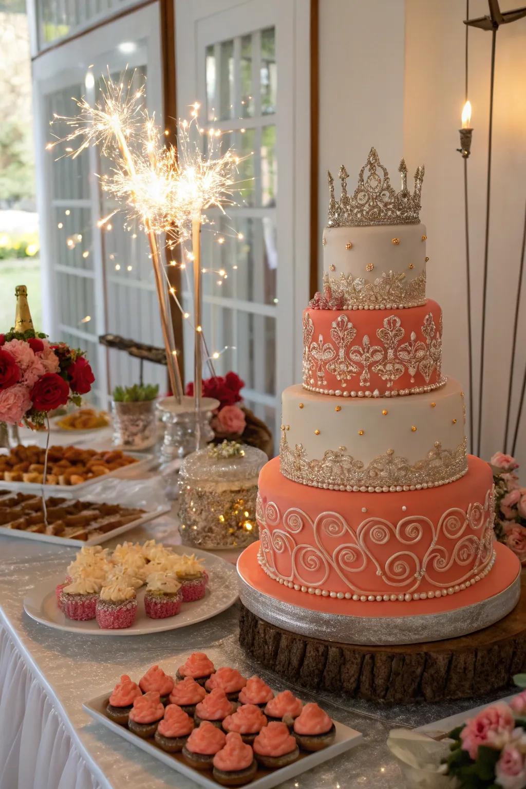 A detailed cake presentation serves as a sweet focal point.