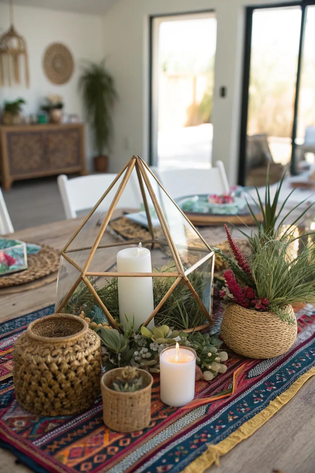 Geometric shapes provide a modern and stylish centerpiece option.