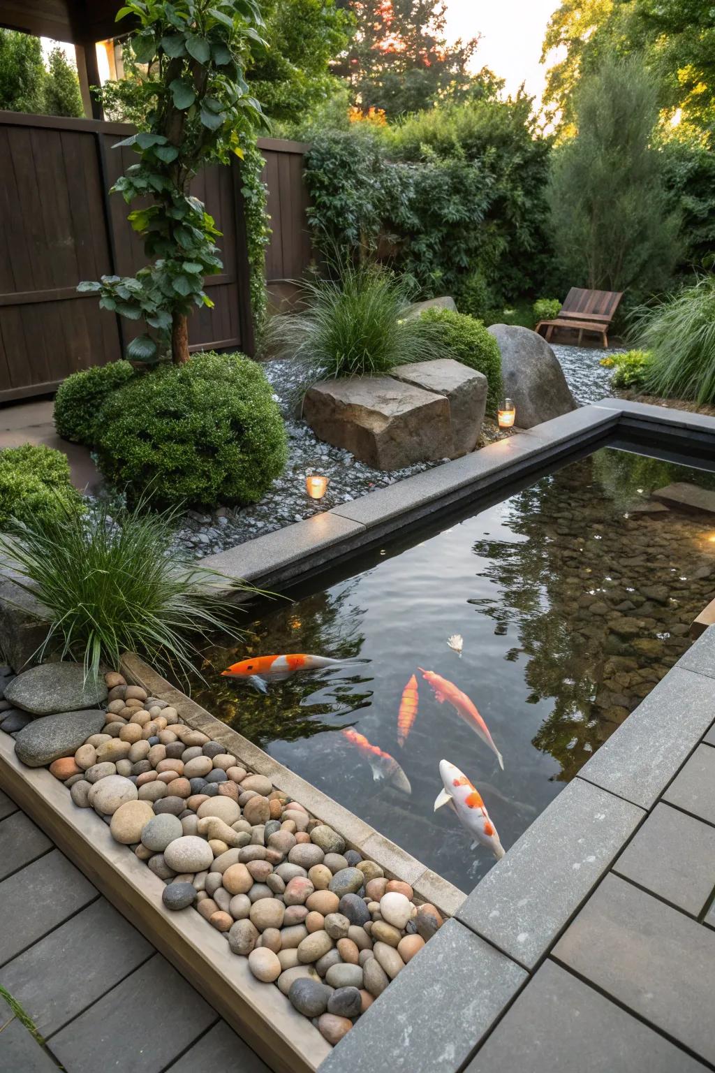 A natural habitat recreated with pebbles and rocks.