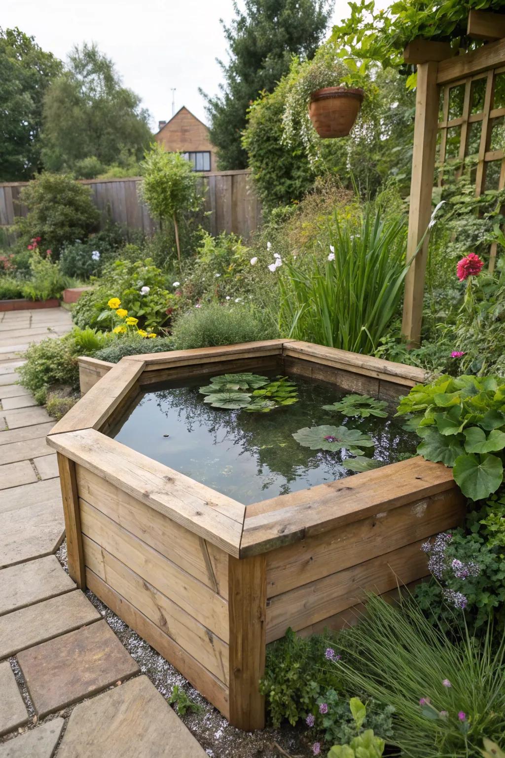 Effectively use space with a fashionable corner pond.