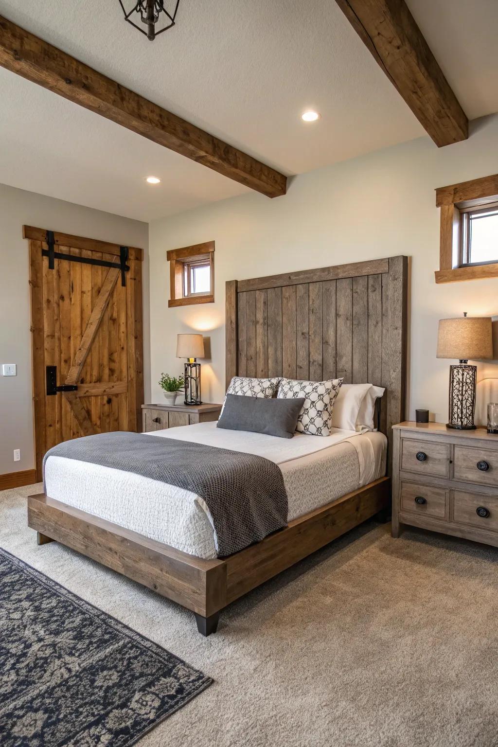 A bedroom uniting contemporary and traditional countryside components for a harmonious design.