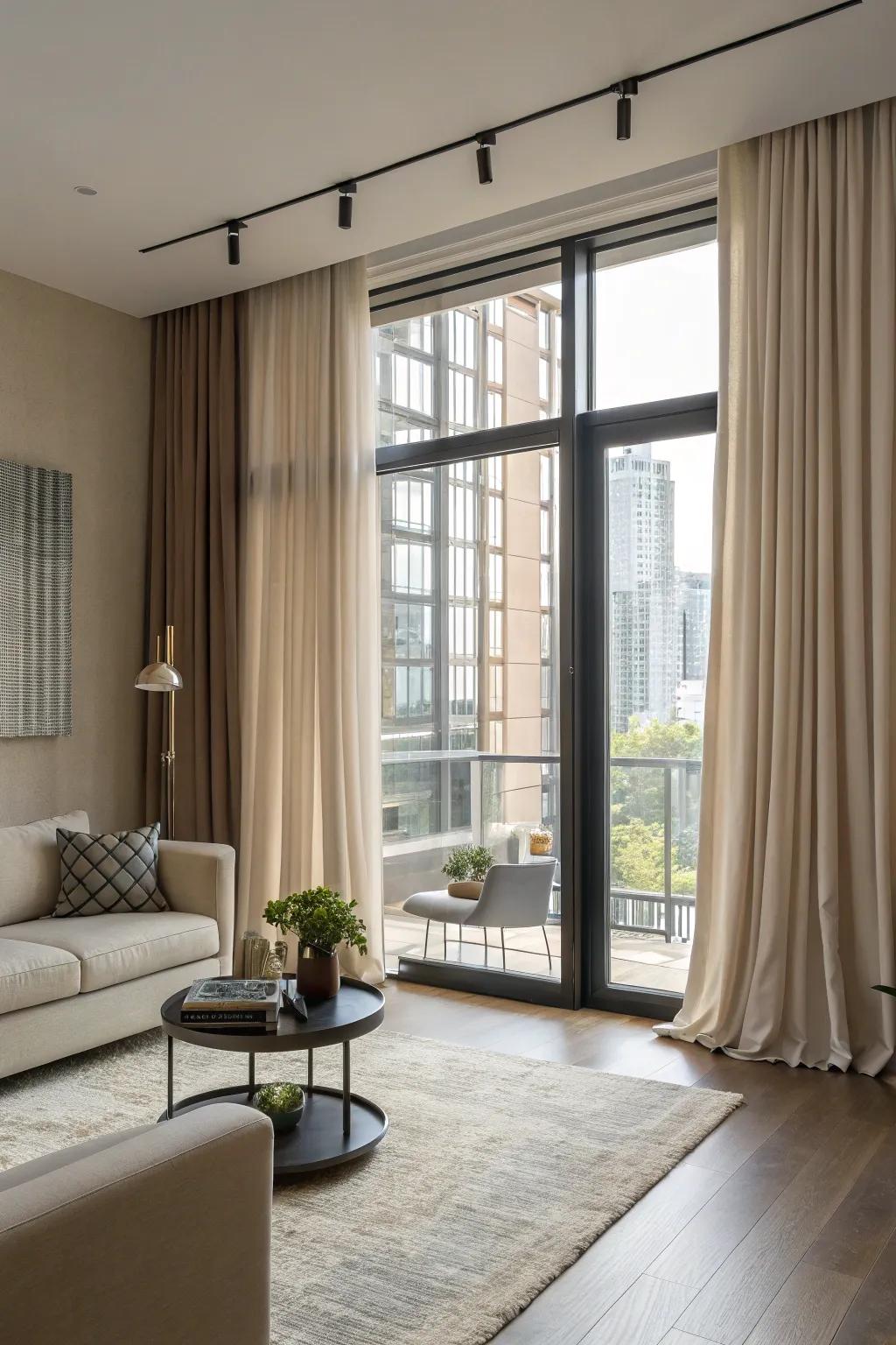 Adjustable brackets make changing curtains simple.
