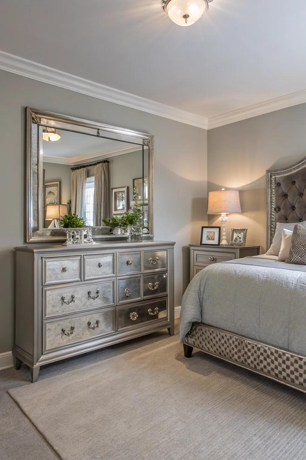 Mirrored accents introduce elegance and light to a