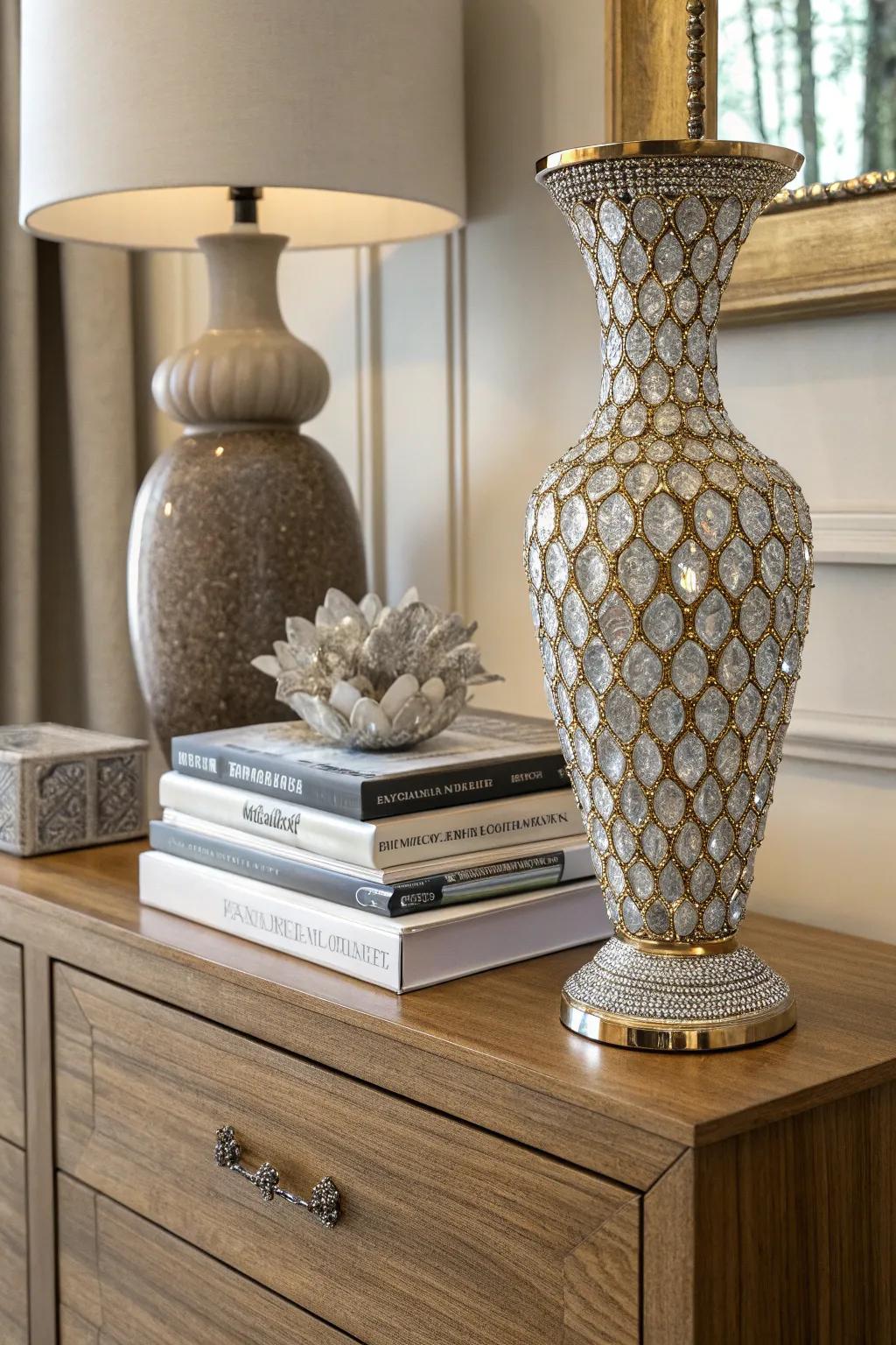 Complex geometric gems transform simple vases.
