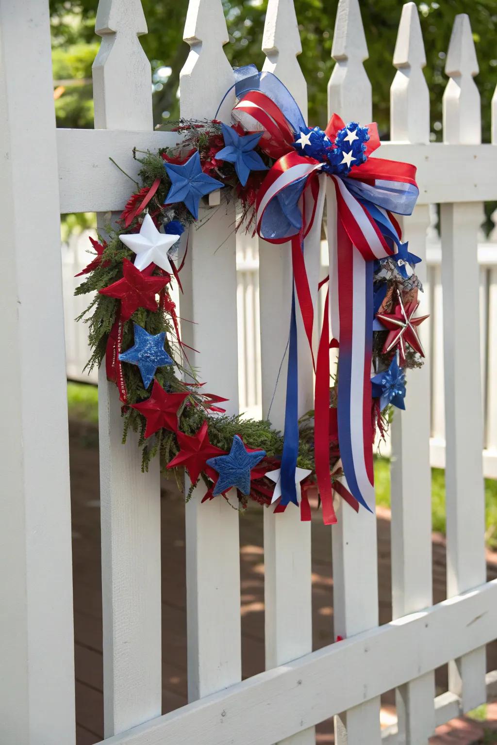 Celebrate with pride with a patriotic ribbon wreath.