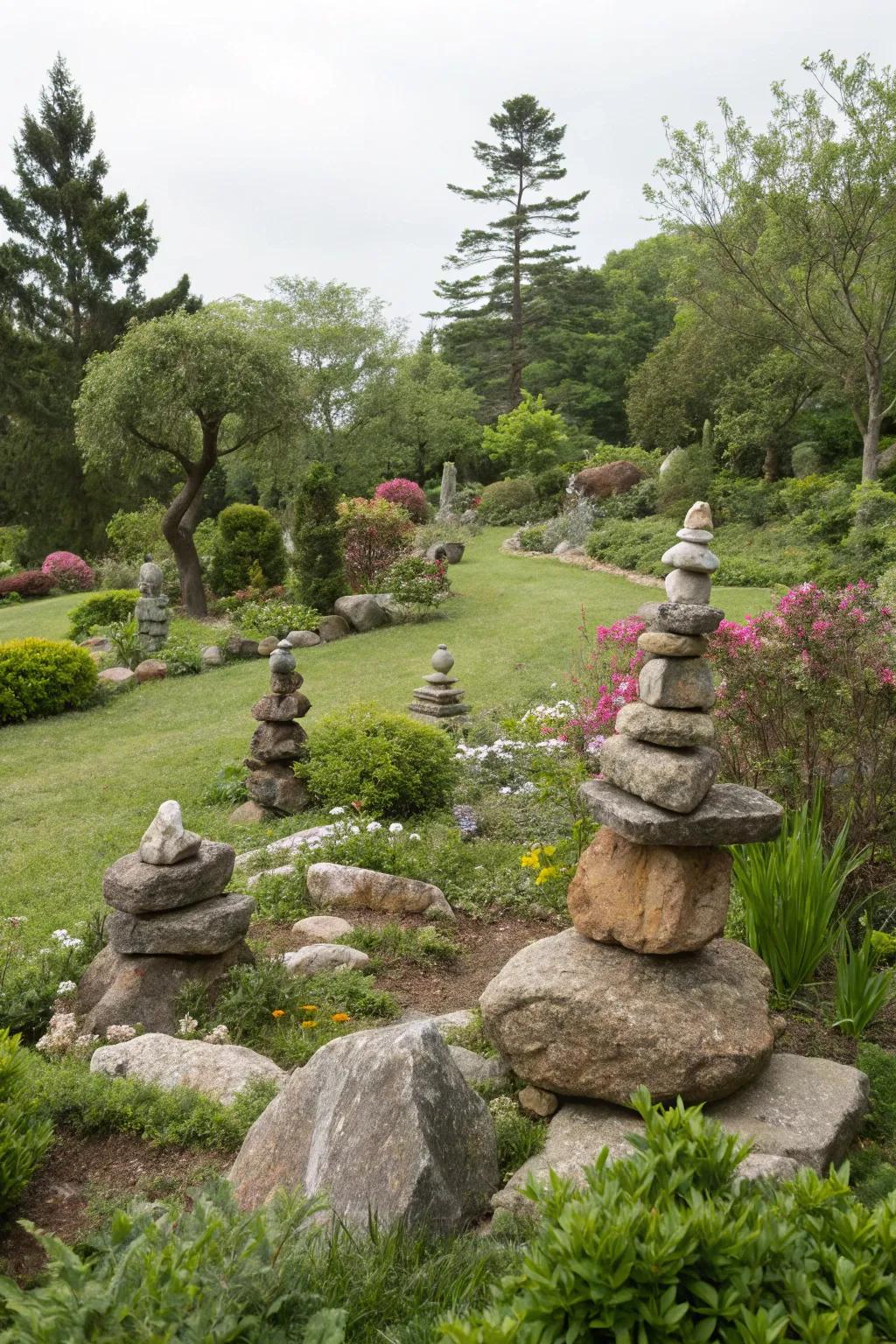 Sculptural boulder formations inject an artistic flair into the landscape.