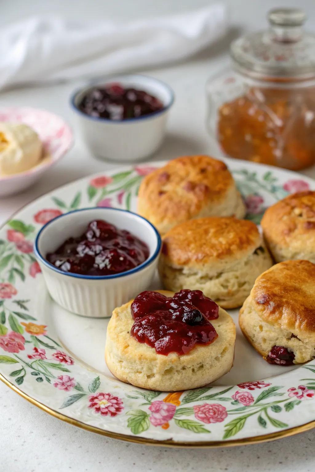 Biscuits with preserves are a classic treat for a cozy morning.