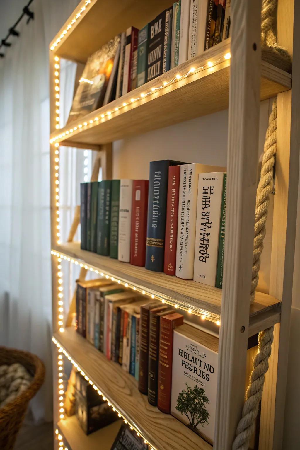 Make your bookshelves glow with optical strands.
