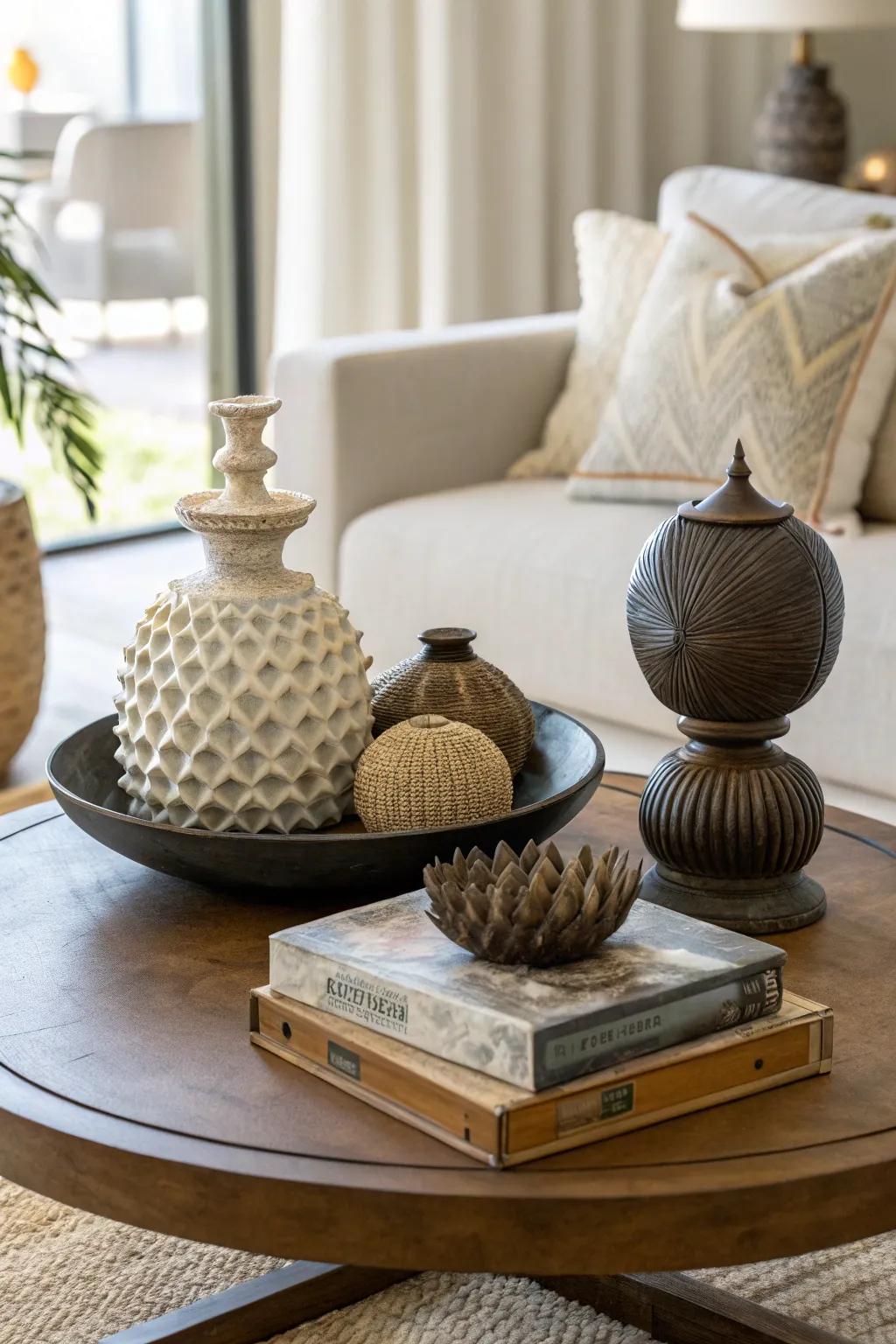 Sculptural items contribute artistic flair to your aesthetic.