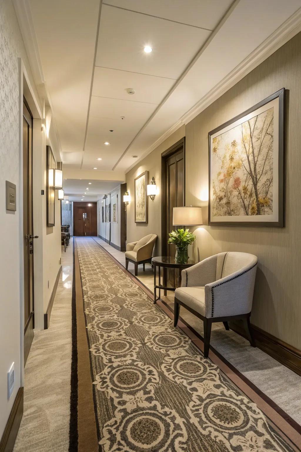 Floor coverings in high-traffic zones protect carpets from everyday wear.