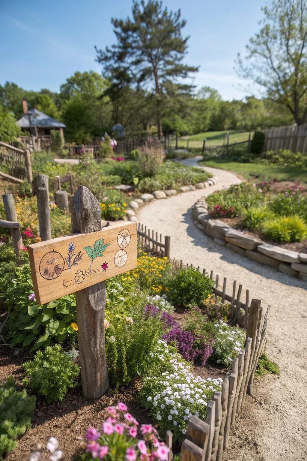 Tailored signs insert a quaint feel into the garden.