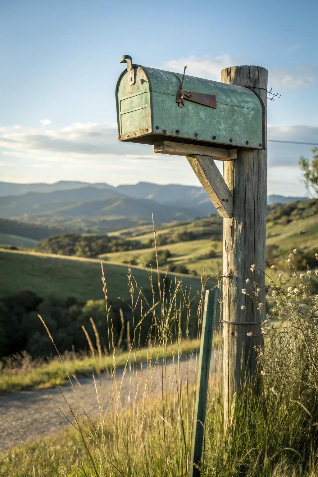 A suspending post box design adds distinct charm to this rustic support.