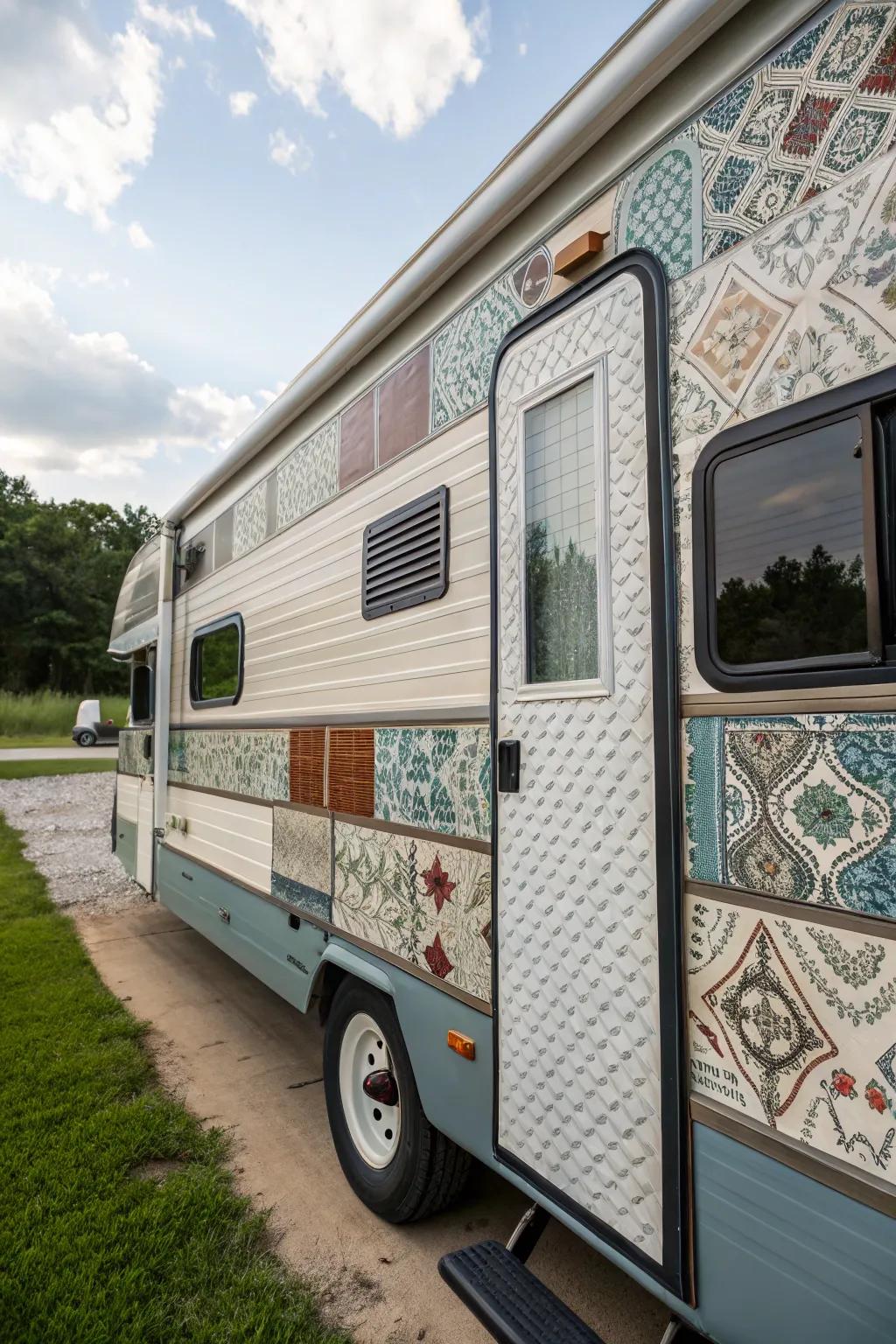 Textured plastic cladding introduces patterns and depth to your RV.