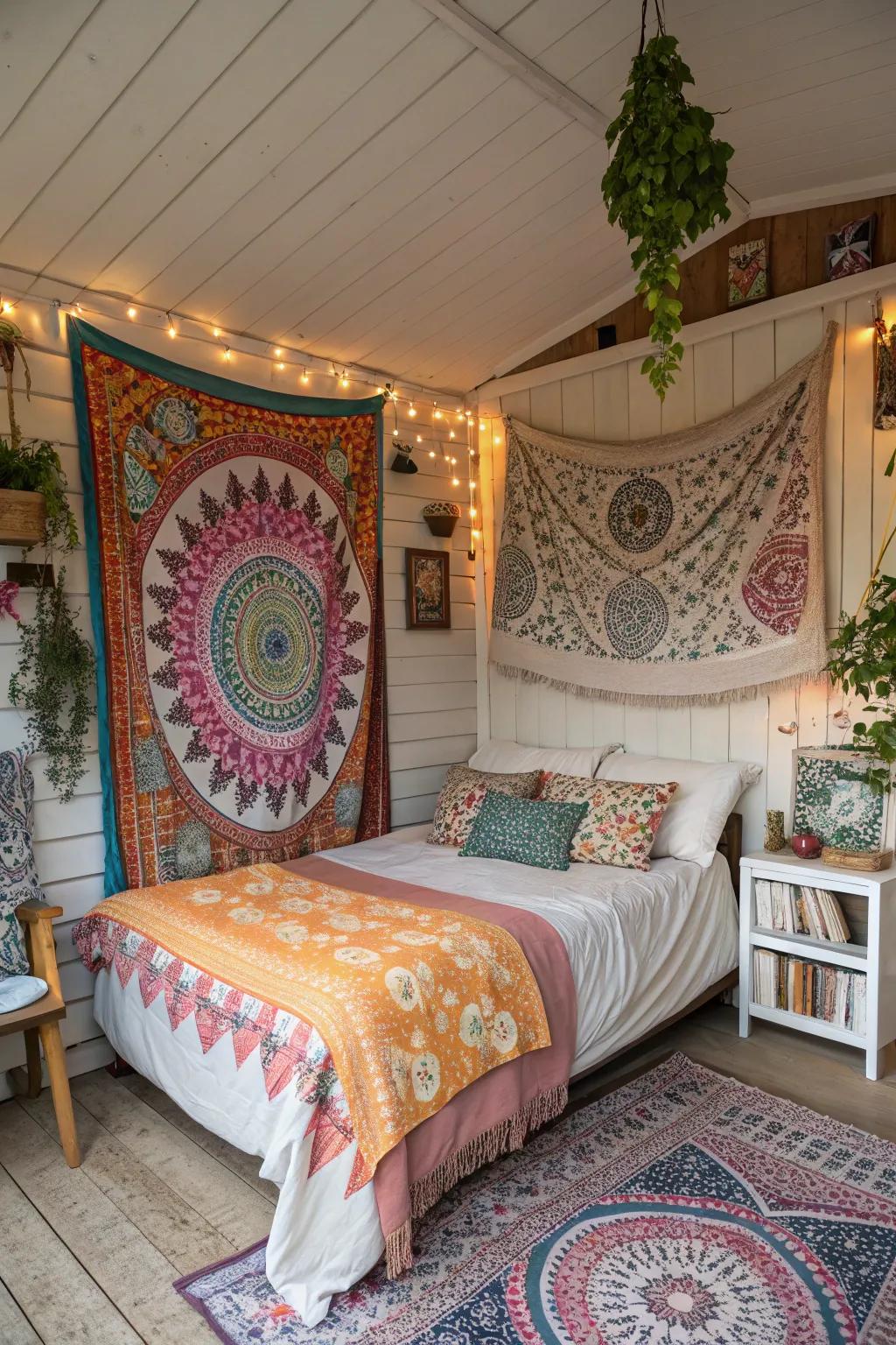 Tapestries contribute a bohemian impression to your shed’s decor.