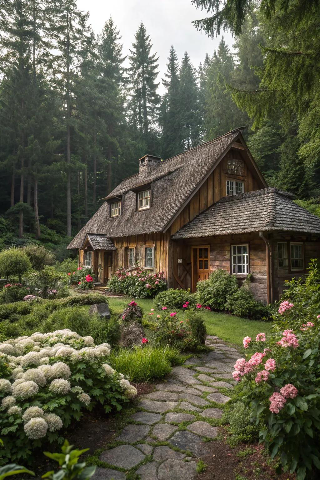 Innate lignic tones for a snug, cabin-esque frontage.