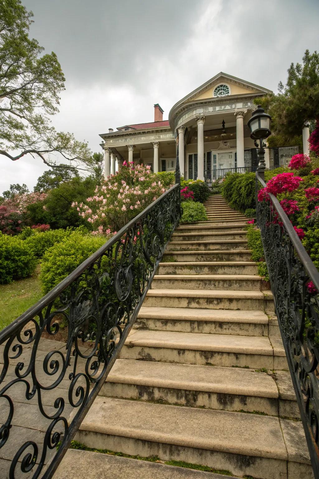 Forged iron handrails deliver ageless elegance and resilience.
