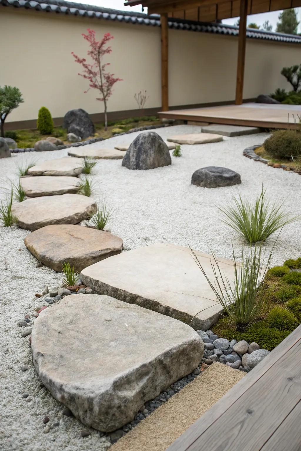 Minimalist rock gardens offer tranquility and simplicity.